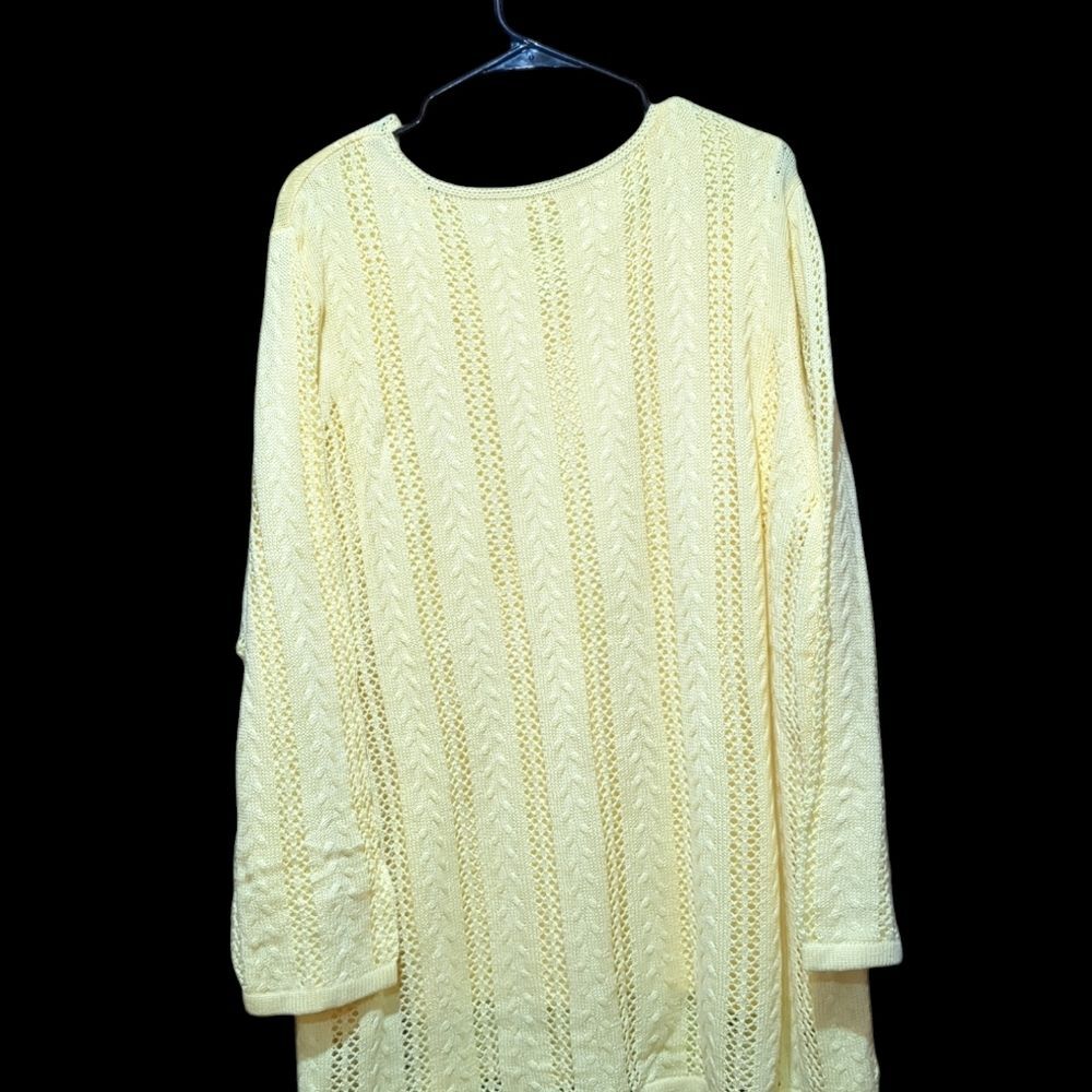 Denim & Co Bright Yellow Pointelle Knit Sweater 3XL - Picture 3 of 10